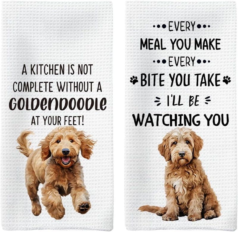 Tzhim Goldendoodle Dog Kitchen Towels Set of 2, Goldendoodle Gifts Hand Towels, Gifts for Golden Doodle Lovers Dish Towels Dishcloths Tea Towels for Kitchen, Dog Kitchen Bathroom Decor, 16x24 Inch - Image 1
